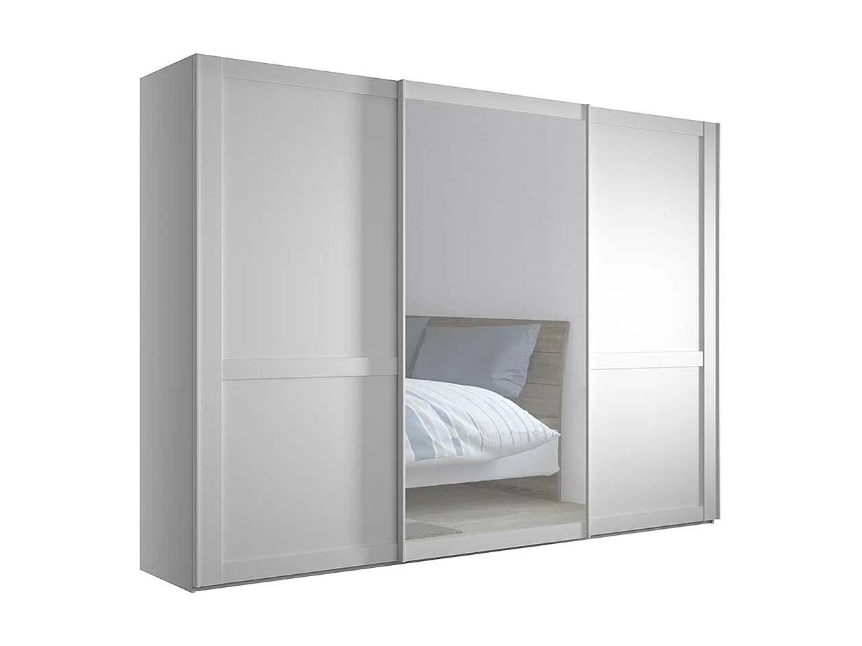 Kleiderschrank mit 3 Schiebetüren in Weiß großem Spiegel