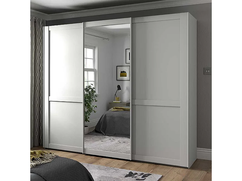 Kleiderschrank mit 3 Schiebetüren in Weiß großem Spiegel