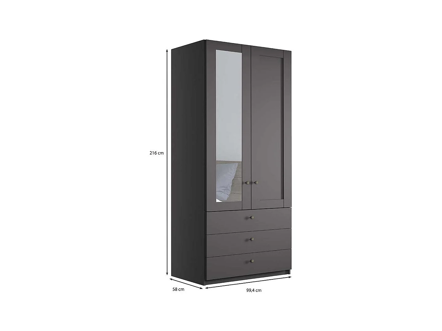Schlafzimmerschrank modern Landhaus in Dunkelgrau drei Schubladen