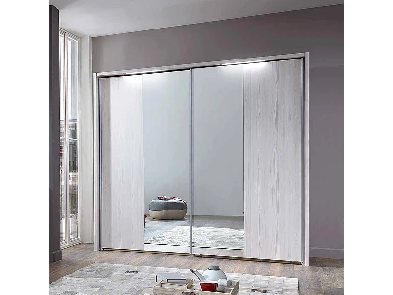 Schiebetüren Kleiderschrank in Lärche Weiß Spiegel