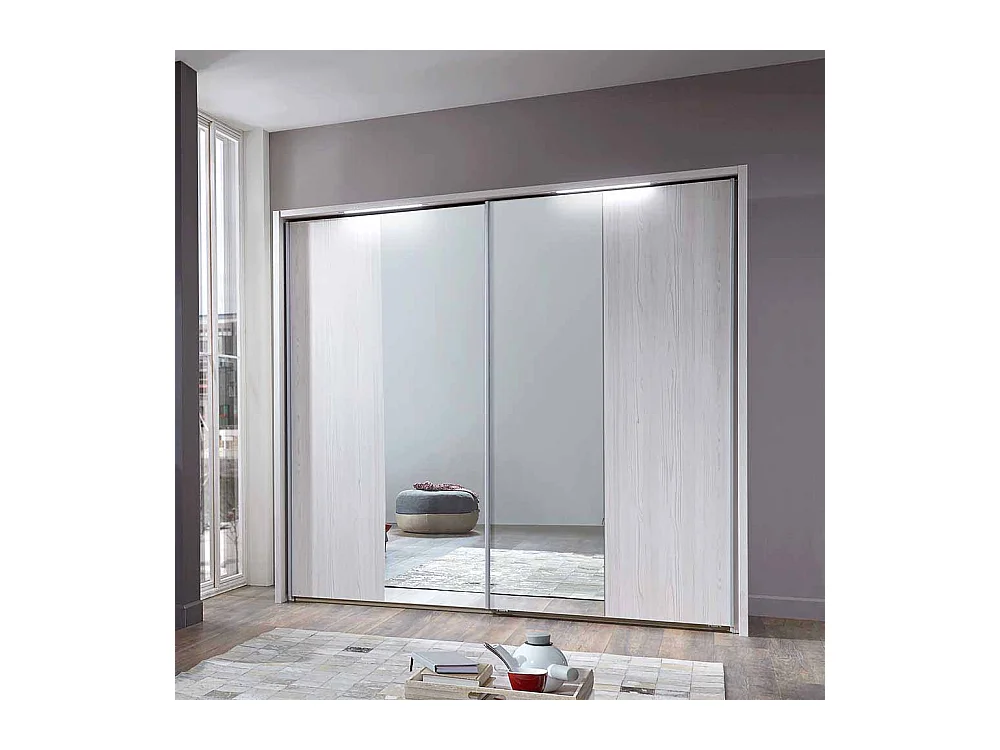 Schiebetüren Kleiderschrank in Lärche Weiß Spiegel