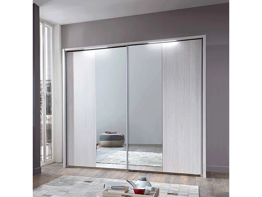Schiebetüren Kleiderschrank in Lärche Weiß Spiegel