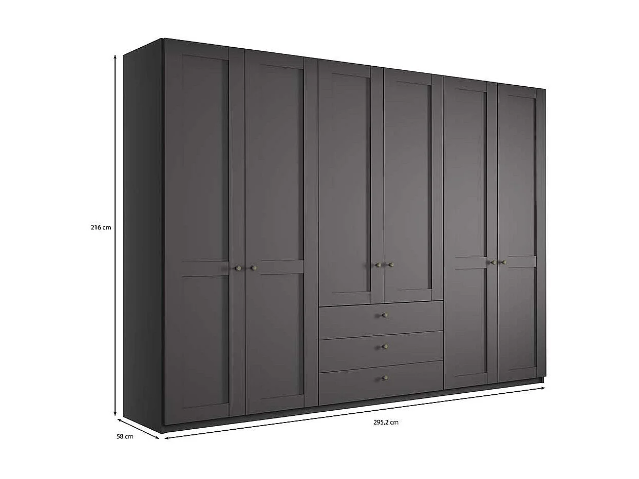 XL Kleiderschrank 6 Türen in Dunkelgrau Landhaus 300 cm breit