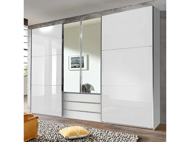 XL Kleiderschrank weiß Spiegel mit drei Schubladen Made in Germany