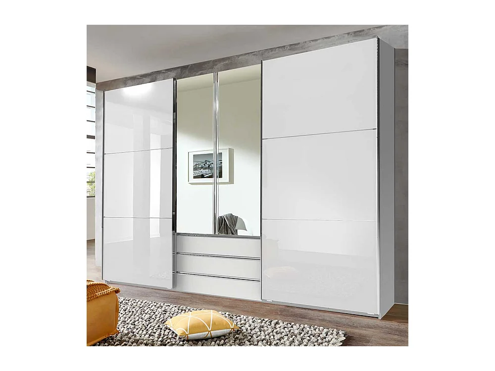 XL Kleiderschrank weiß Spiegel mit drei Schubladen Made in Germany