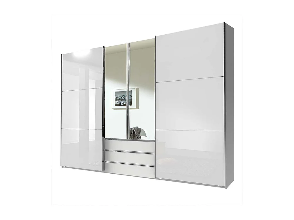 XL Kleiderschrank weiß Spiegel mit drei Schubladen Made in Germany