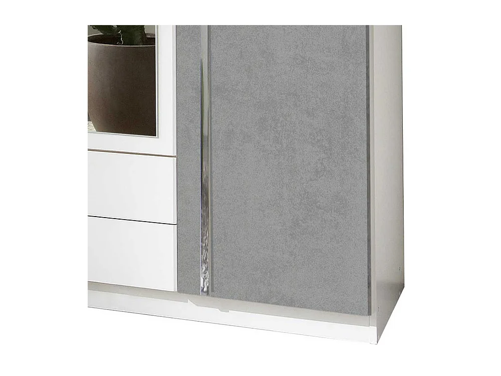 Spiegeltürenschrank in Weiß und Beton Optik Lichtgrau Made in Germany