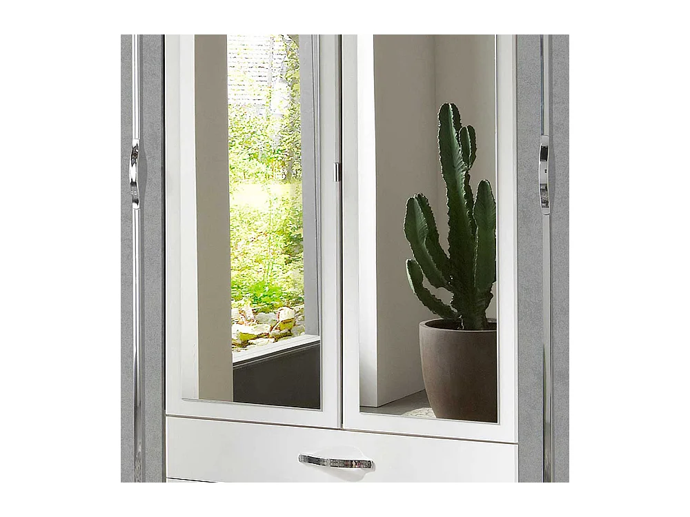 Spiegeltürenschrank in Weiß und Beton Optik Lichtgrau Made in Germany