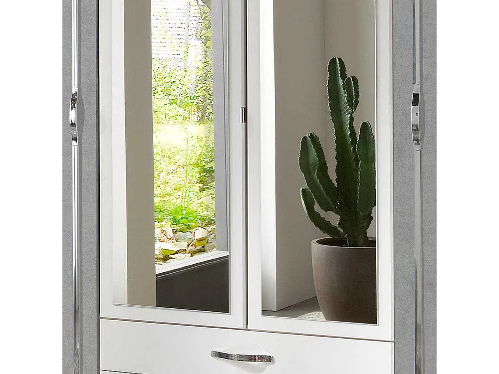 Spiegeltürenschrank in Weiß und Beton Optik Lichtgrau Made in Germany