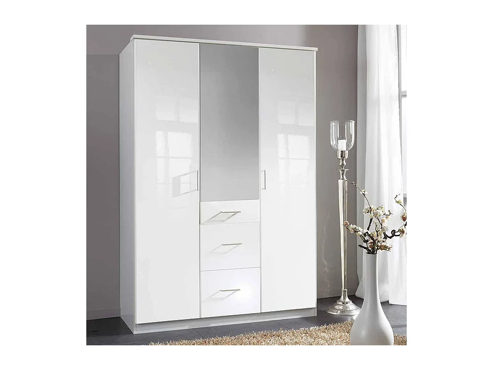 Weißer Drehtürenschrank mit Spiegel drei Schubladen