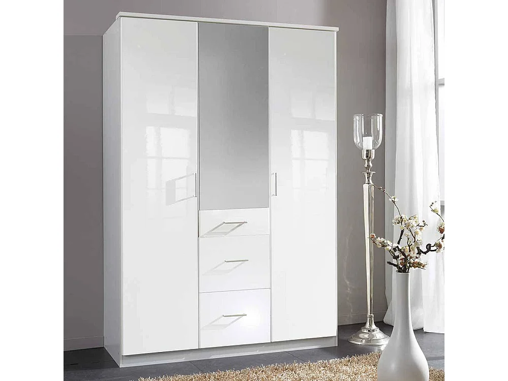 Weißer Drehtürenschrank mit Spiegel drei Schubladen