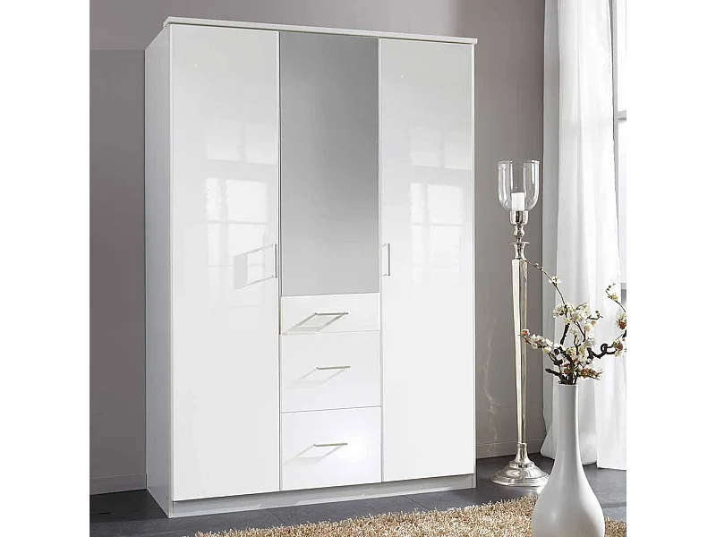 Weißer Drehtürenschrank mit Spiegel drei Schubladen