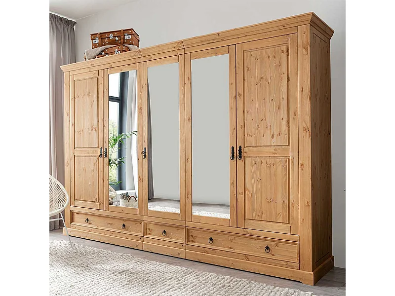 Kiefer Schlafzimmerschrank in Eichefarben gebeizt und geölt 310 cm breit