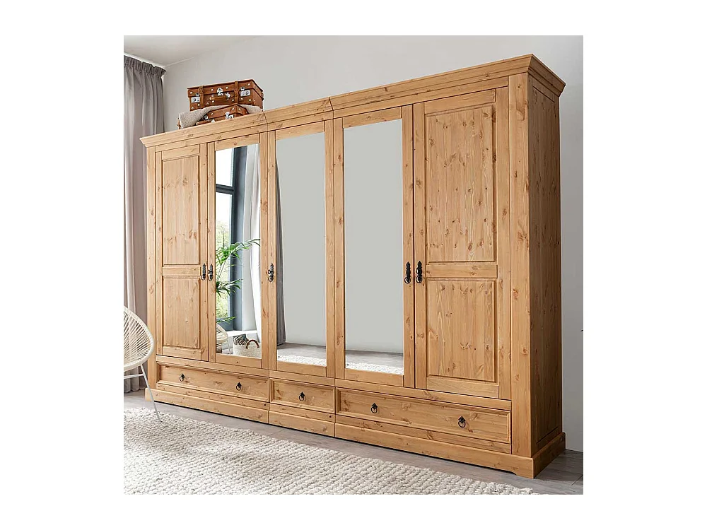 Kiefer Schlafzimmerschrank in Eichefarben gebeizt und geölt 310 cm breit