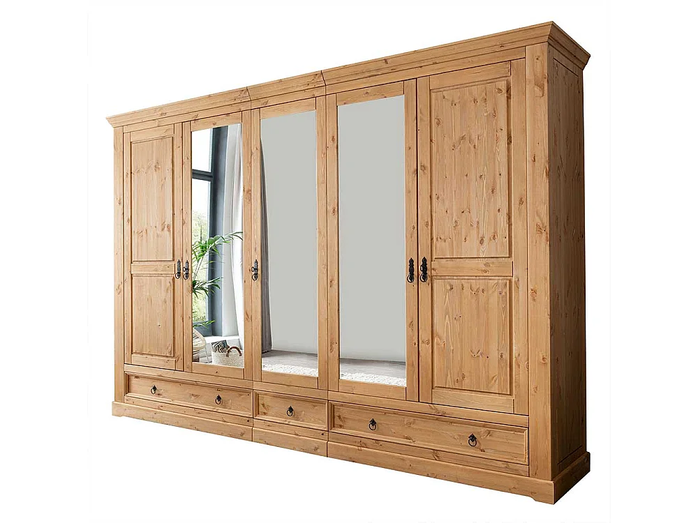 Kiefer Schlafzimmerschrank in Eichefarben gebeizt und geölt 310 cm breit