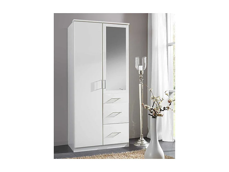 Kleiderschrank weiß mit Spiegel und drei Schubladen Made in Germany