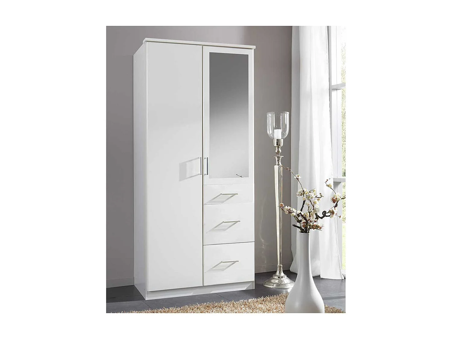 Kleiderschrank weiß mit Spiegel und drei Schubladen Made in Germany