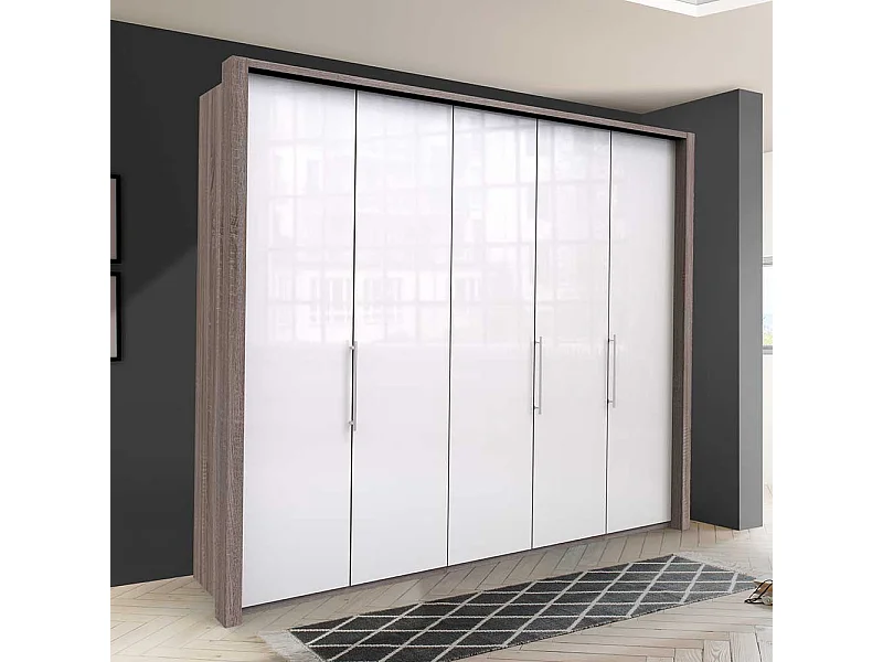 Panorama Schlafzimmerschrank in Weiß Eiche Trüffelfarben