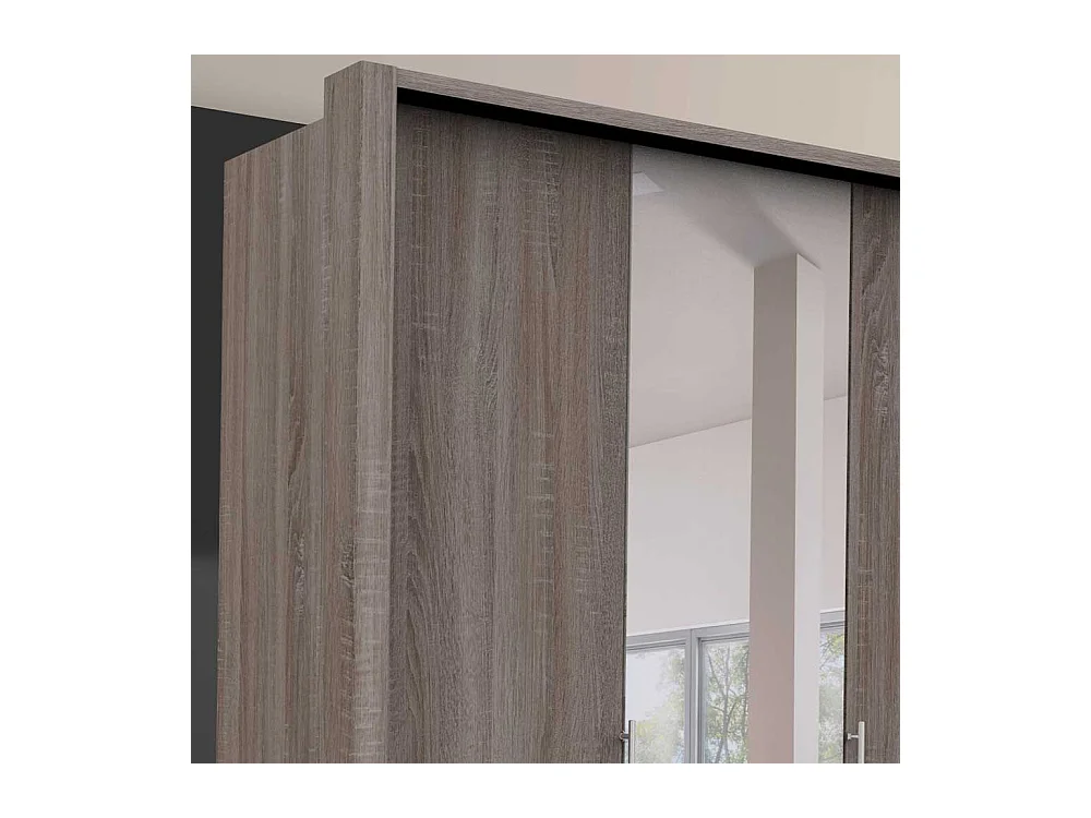 Kleiderschrank 2 türig mit Spiegel Eiche Trüffelfarben