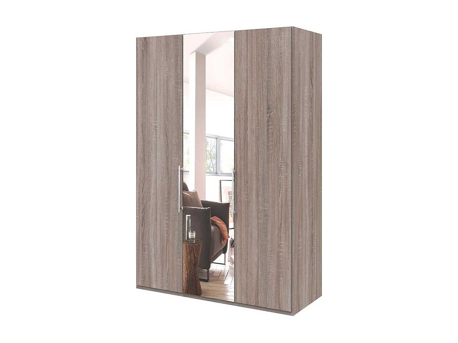 Kleiderschrank 2 türig mit Spiegel Eiche Trüffelfarben