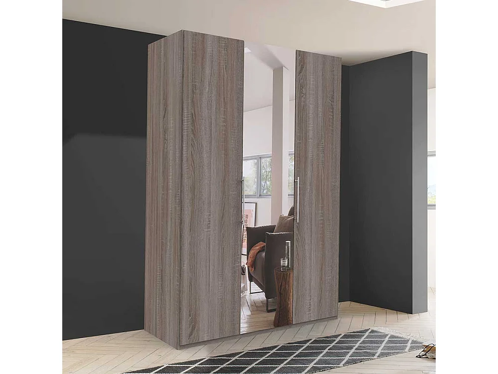 Kleiderschrank 2 türig mit Spiegel Eiche Trüffelfarben