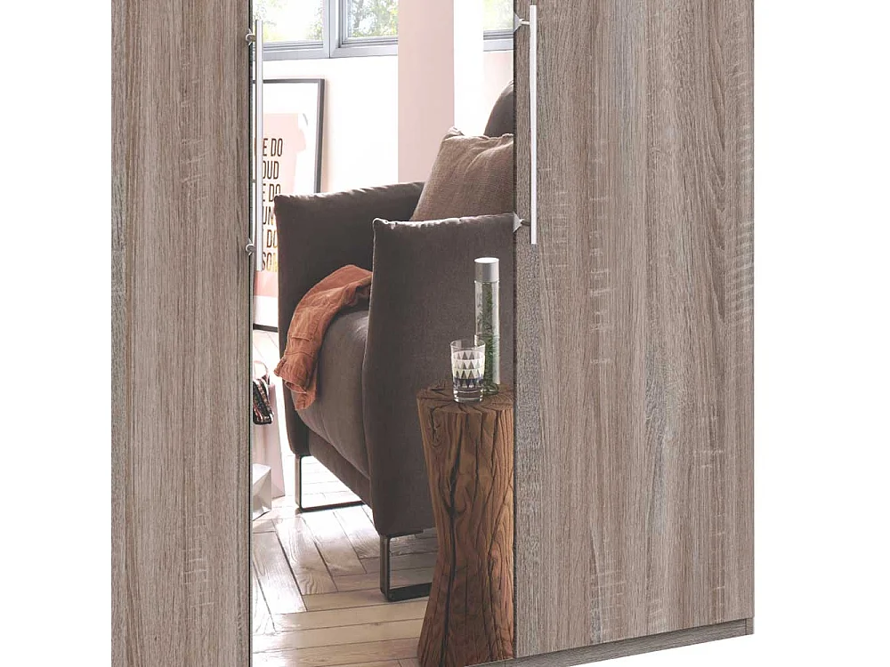 Kleiderschrank 2 türig mit Spiegel Eiche Trüffelfarben