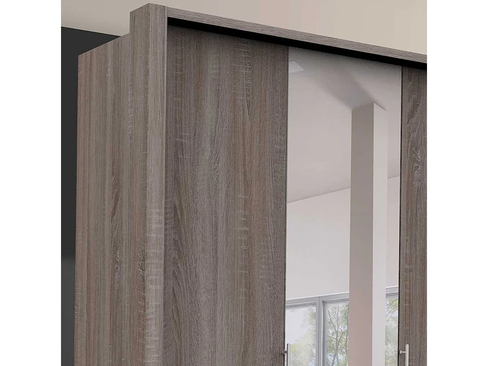 Kleiderschrank 2 türig mit Spiegel Eiche Trüffelfarben