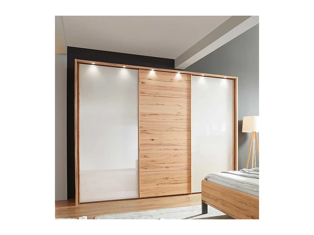 Schiebetüren Kleiderschrank in Beige Glas beschichtet Astkernbuche