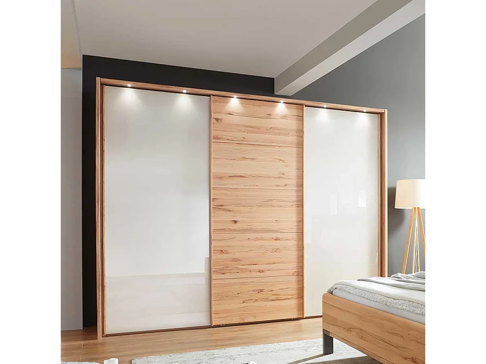 Schiebetüren Kleiderschrank in Beige Glas beschichtet Astkernbuche