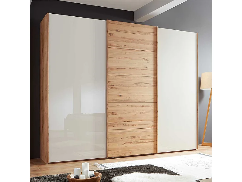 Schiebetüren Kleiderschrank in Beige Glas beschichtet Astkernbuche