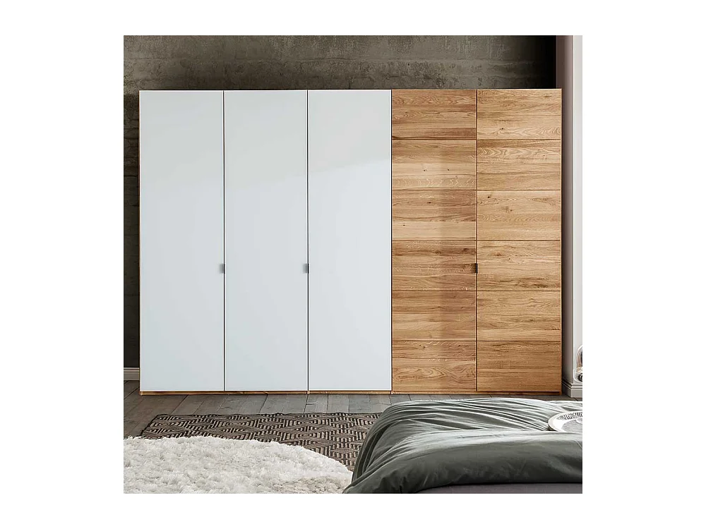 Kleiderschrank 5 türig aus Wildeiche Massivholz Weißglas