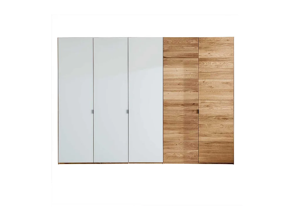 Kleiderschrank 5 türig aus Wildeiche Massivholz Weißglas