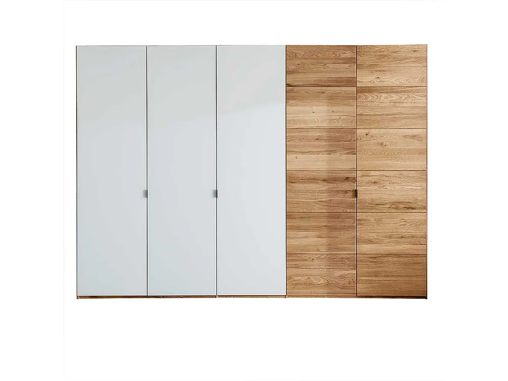 Kleiderschrank 5 türig aus Wildeiche Massivholz Weißglas