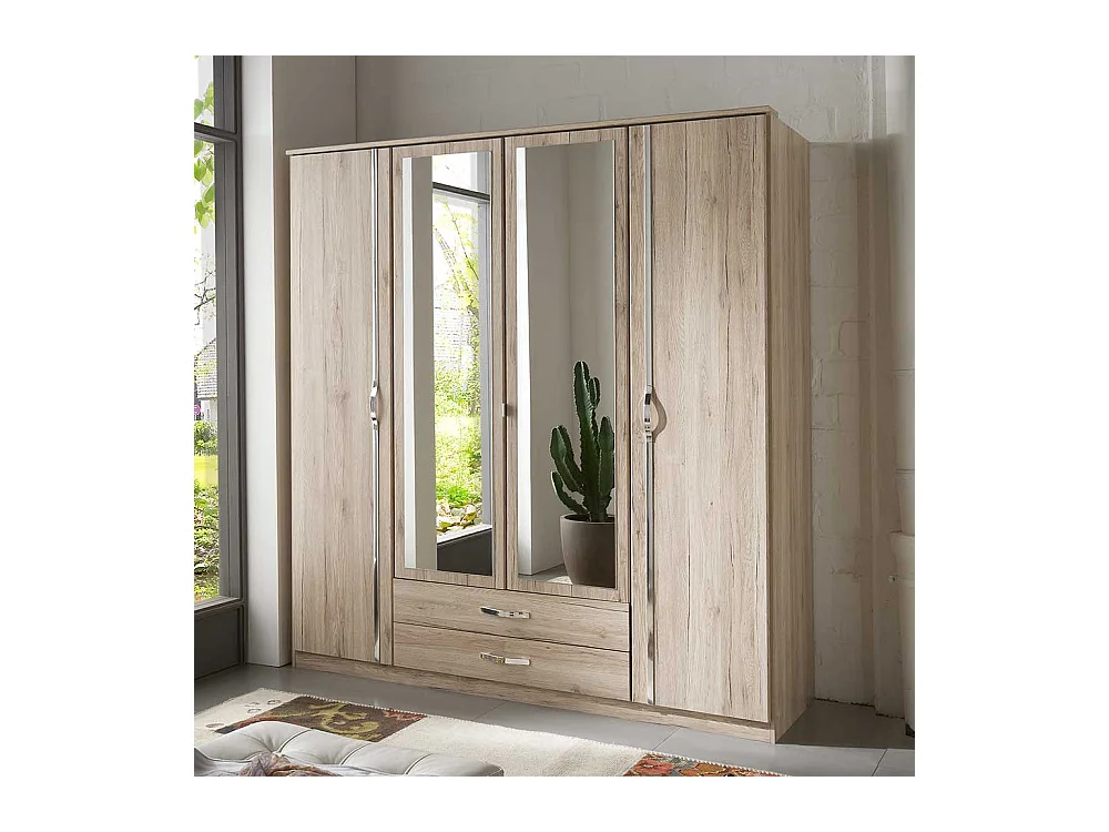 Eiche San Remo Kleiderschrank mit Spiegeltüren zwei Schubladen