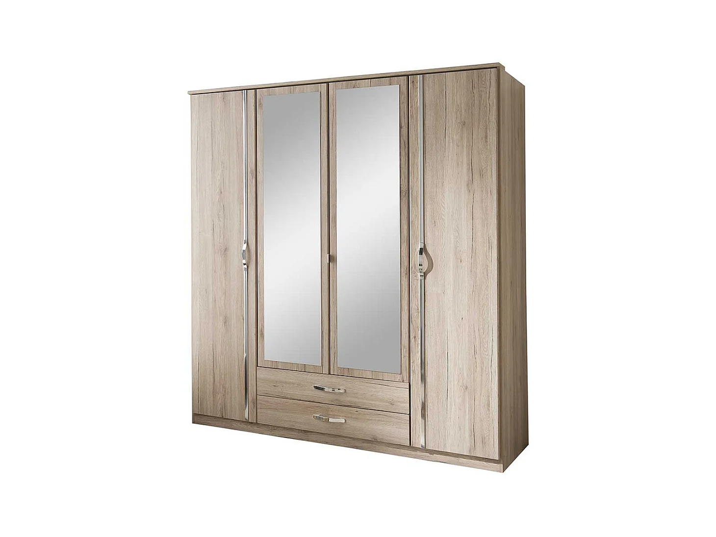 Eiche San Remo Kleiderschrank mit Spiegeltüren zwei Schubladen