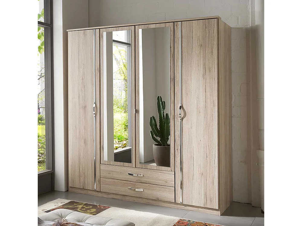 Eiche San Remo Kleiderschrank mit Spiegeltüren zwei Schubladen