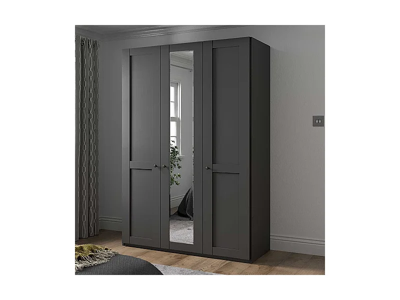 Drehtürenschrank mit Spiegel Landhaus in Dunkelgrau 150 cm breit