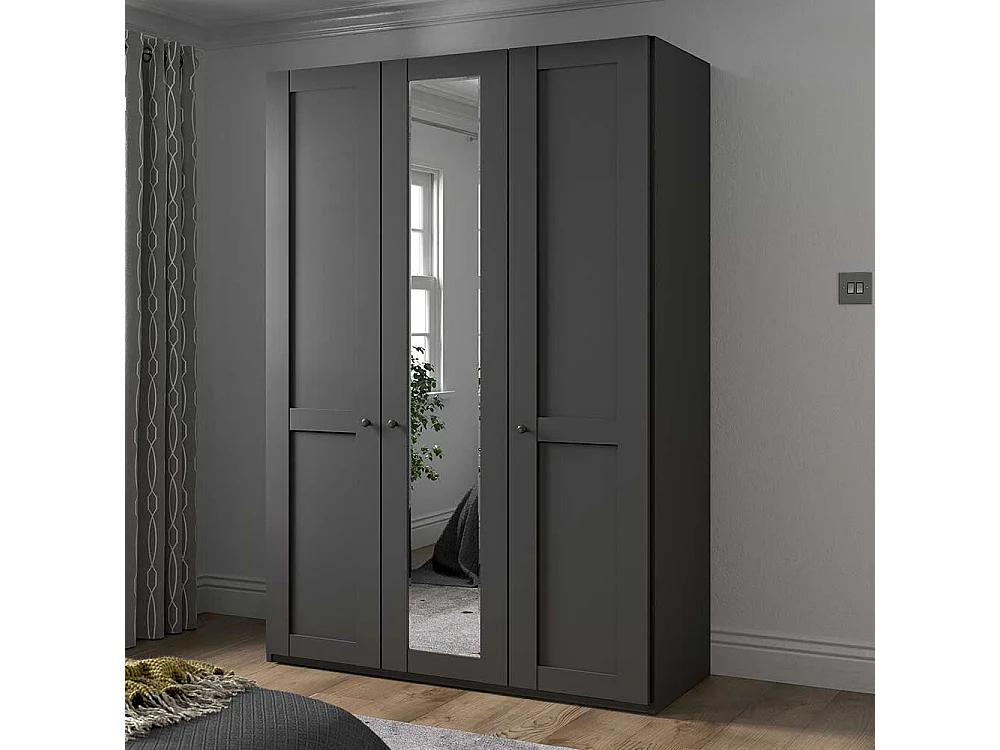 Drehtürenschrank mit Spiegel Landhaus in Dunkelgrau 150 cm breit