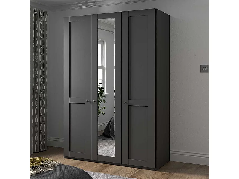 Drehtürenschrank mit Spiegel Landhaus in Dunkelgrau 150 cm breit