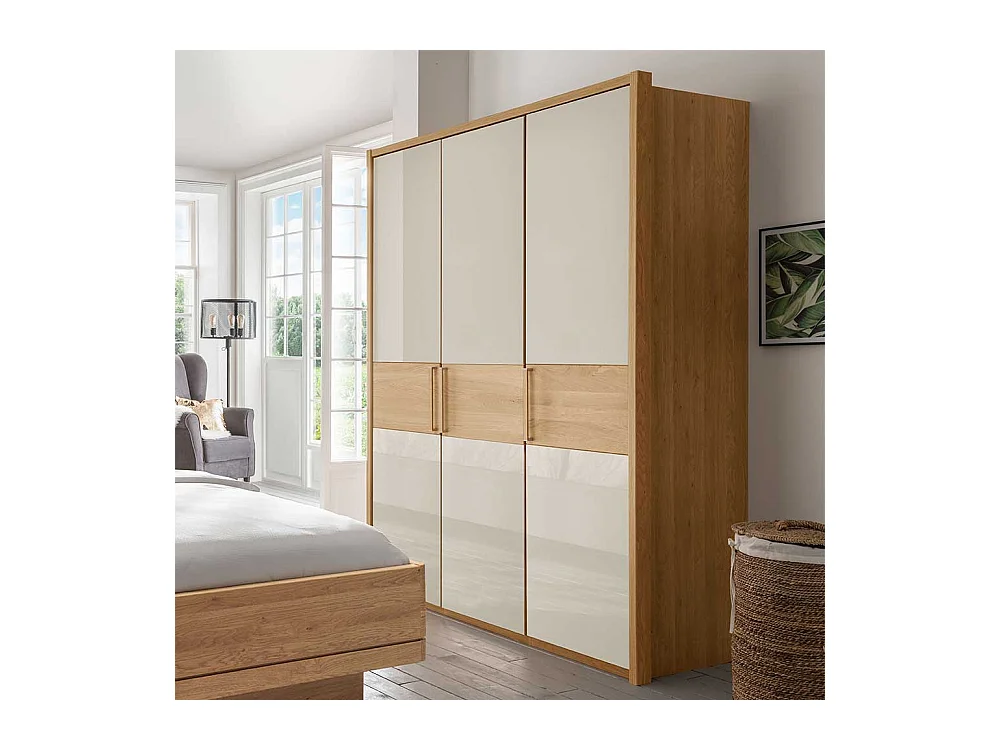 Kleiderschrank in Beige und Eiche 3-türig