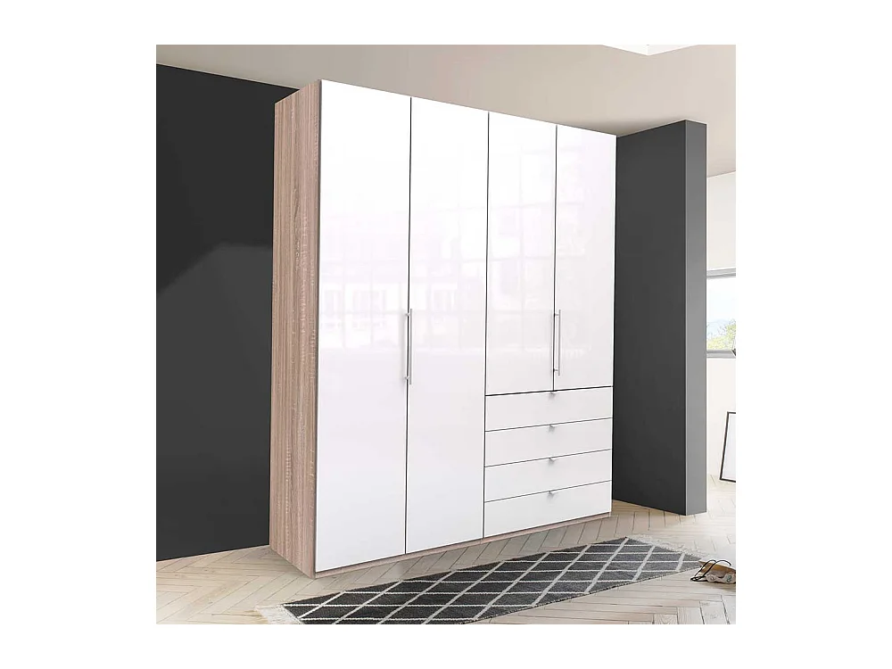 Jugend Kleiderschrank 2 türig mit Schubladen Weiß Eiche Sägerau