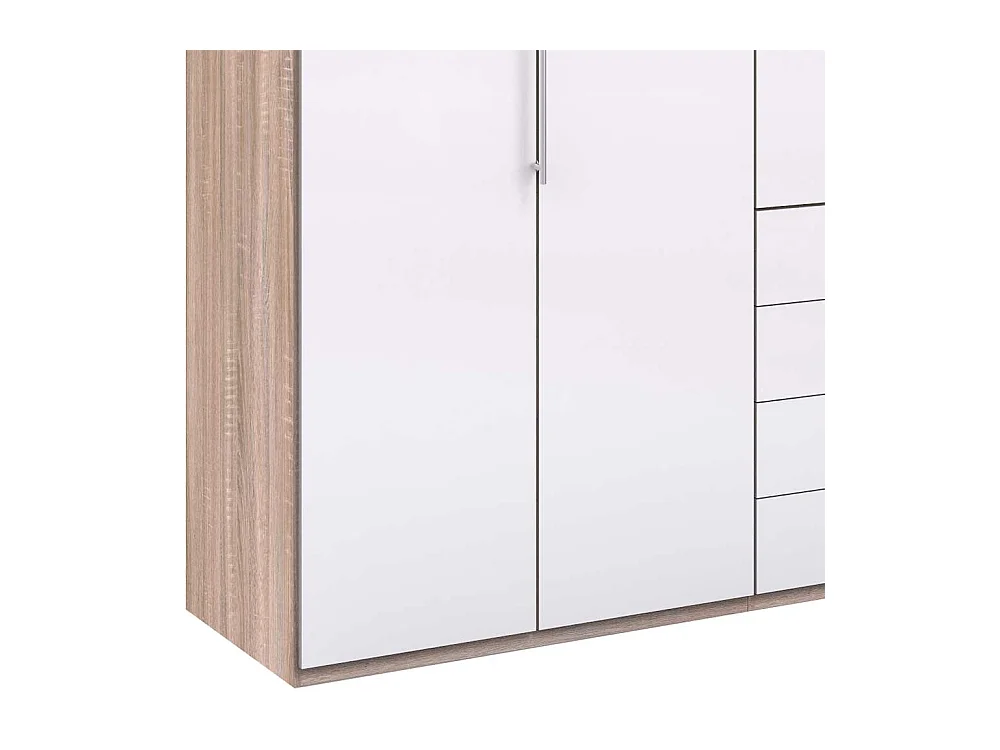 Jugend Kleiderschrank 2 türig mit Schubladen Weiß Eiche Sägerau