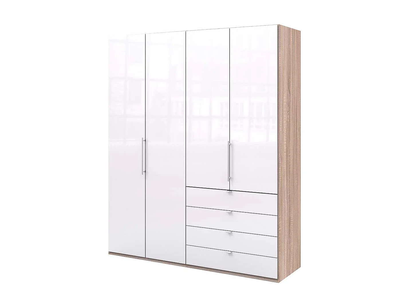 Jugend Kleiderschrank 2 türig mit Schubladen Weiß Eiche Sägerau