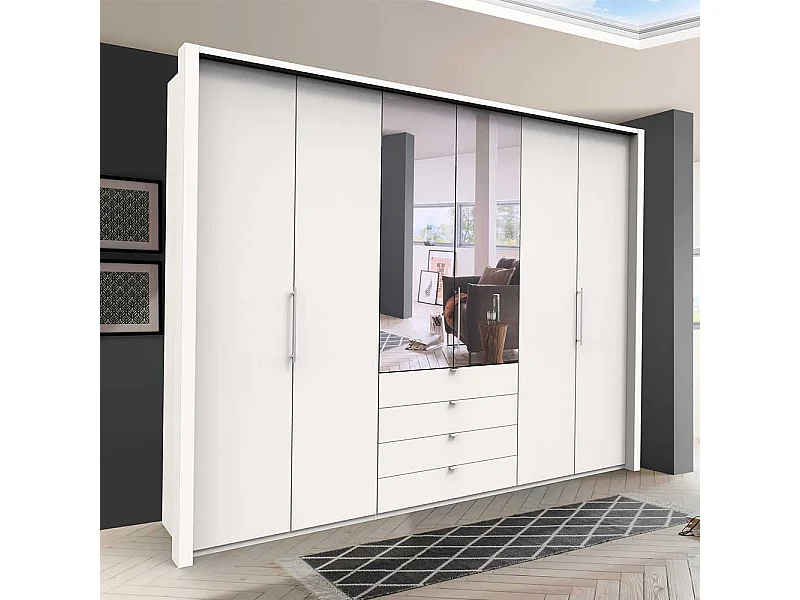 XL Kleiderschrank mit Falttüren und Spiegel Weiß