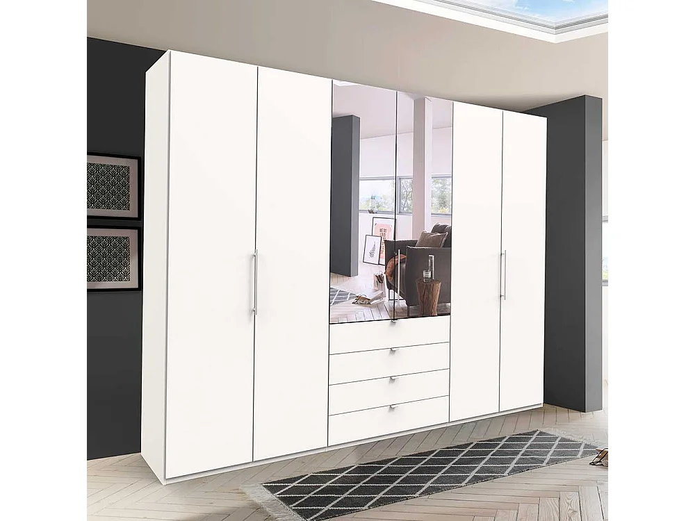 XL Kleiderschrank mit Falttüren und Spiegel Weiß