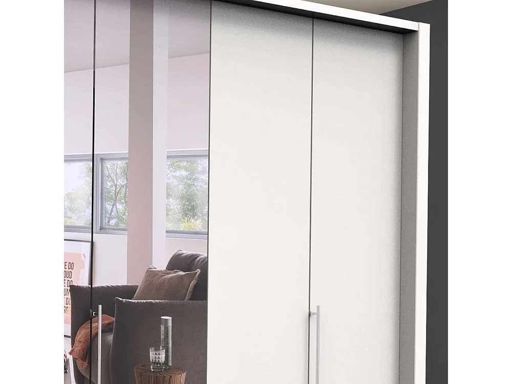 XL Kleiderschrank mit Falttüren und Spiegel Weiß