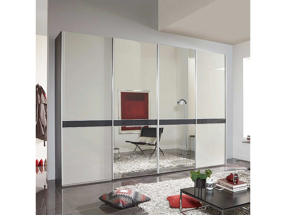 Kleiderschrank in Anthrazit und Hellgrau Schwebetüren