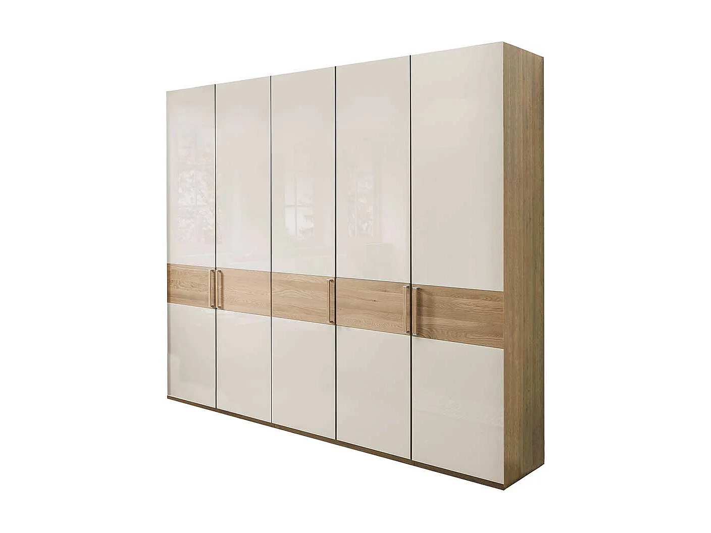 Schlafzimmerschrank in Beige Glas beschichtet Eiche