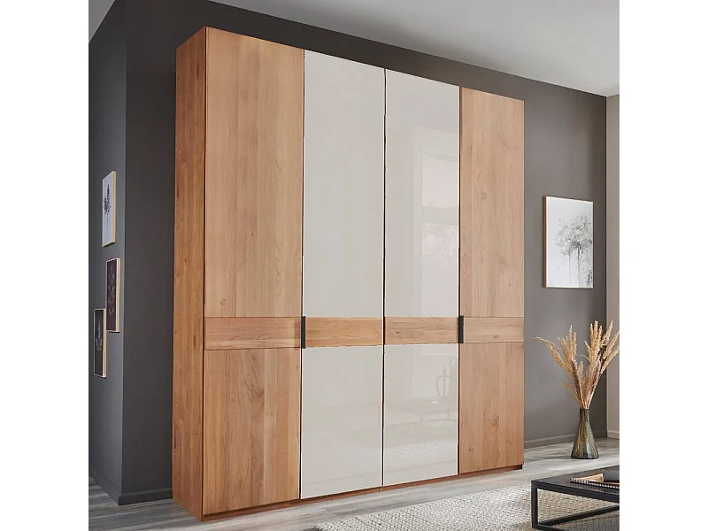 Schlafzimmerkleiderschrank Drehtürschrank in Erlefarben und Weiß