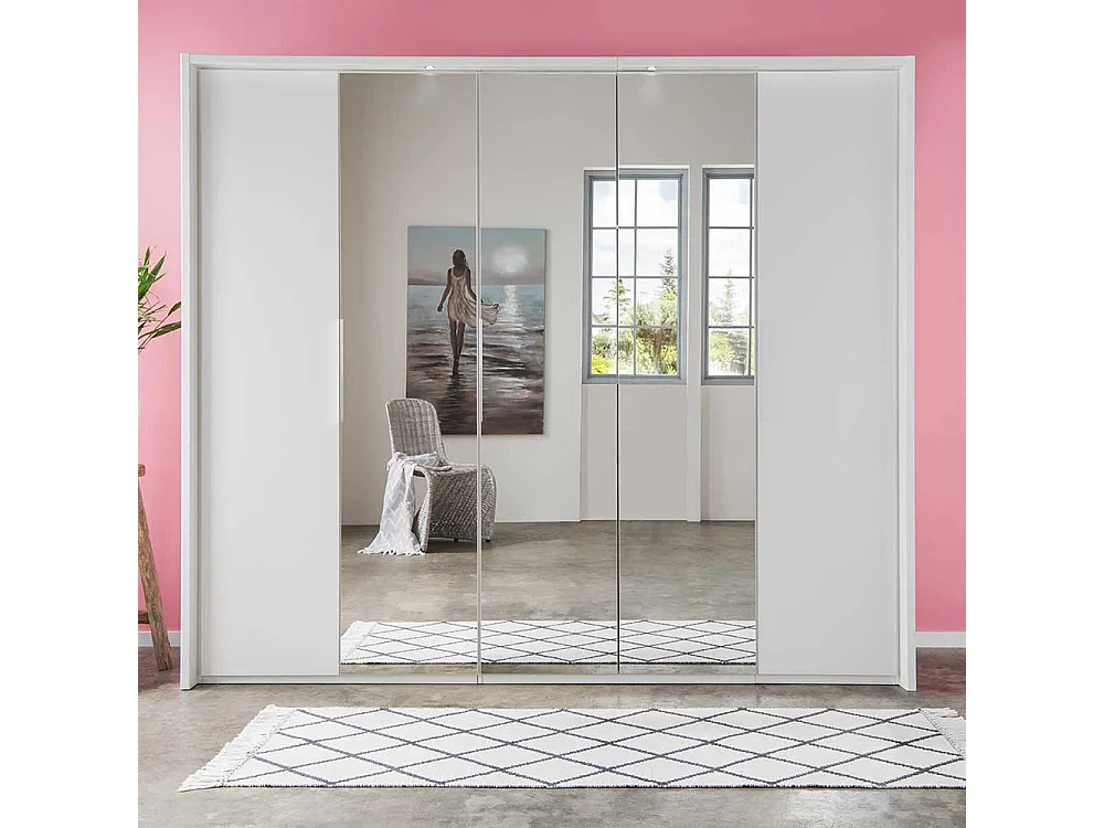 Spiegel Schlafzimmerschrank in Weiß Dreh- und Falttüren